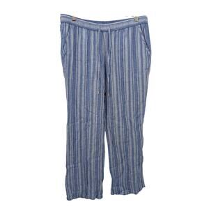 Tommy Bahama Linen Blend Blue Striped Pants Size L Relaxed Fit Resort Beachwear
